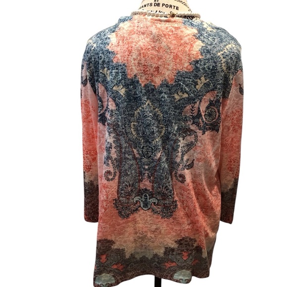 New Directions Belk Brand PXL Peach and Blue Floral Blouse Lightweight Studded - Picture 2 of 4